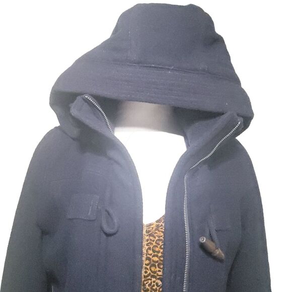 Abercrombie & Fitch Navy toggle Wool  Coat With zip off Hood Womens Medium - Picture 9 of 16